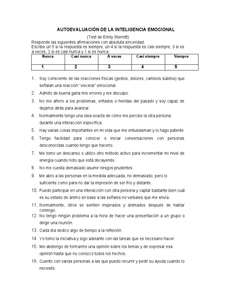 autoevaluación de la inteligencia emocional test de emily sterrett - Cómo se califica el test de inteligencia emocional