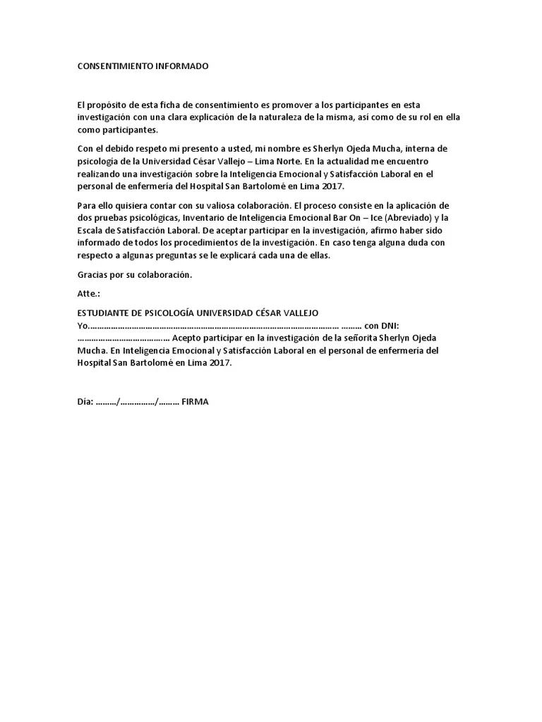 consentimiento informado inteligencia emocional - Cómo se hace un consentimiento informado ejemplo