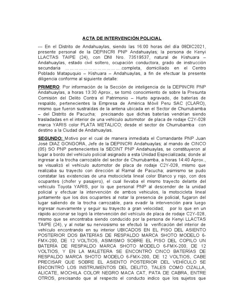 actas de intervencion policial de inteligencia - Cómo se redacta un acta policial
