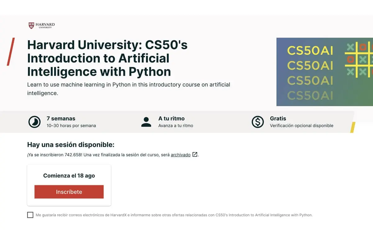 curso harvard inteligencia artificial - CS50AI es gratuito