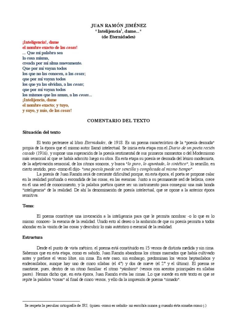 inteligencia dame el nombre exacto de las cosas - Cuál es la concepción de la poesía que se deriva de inteligencia Dame
