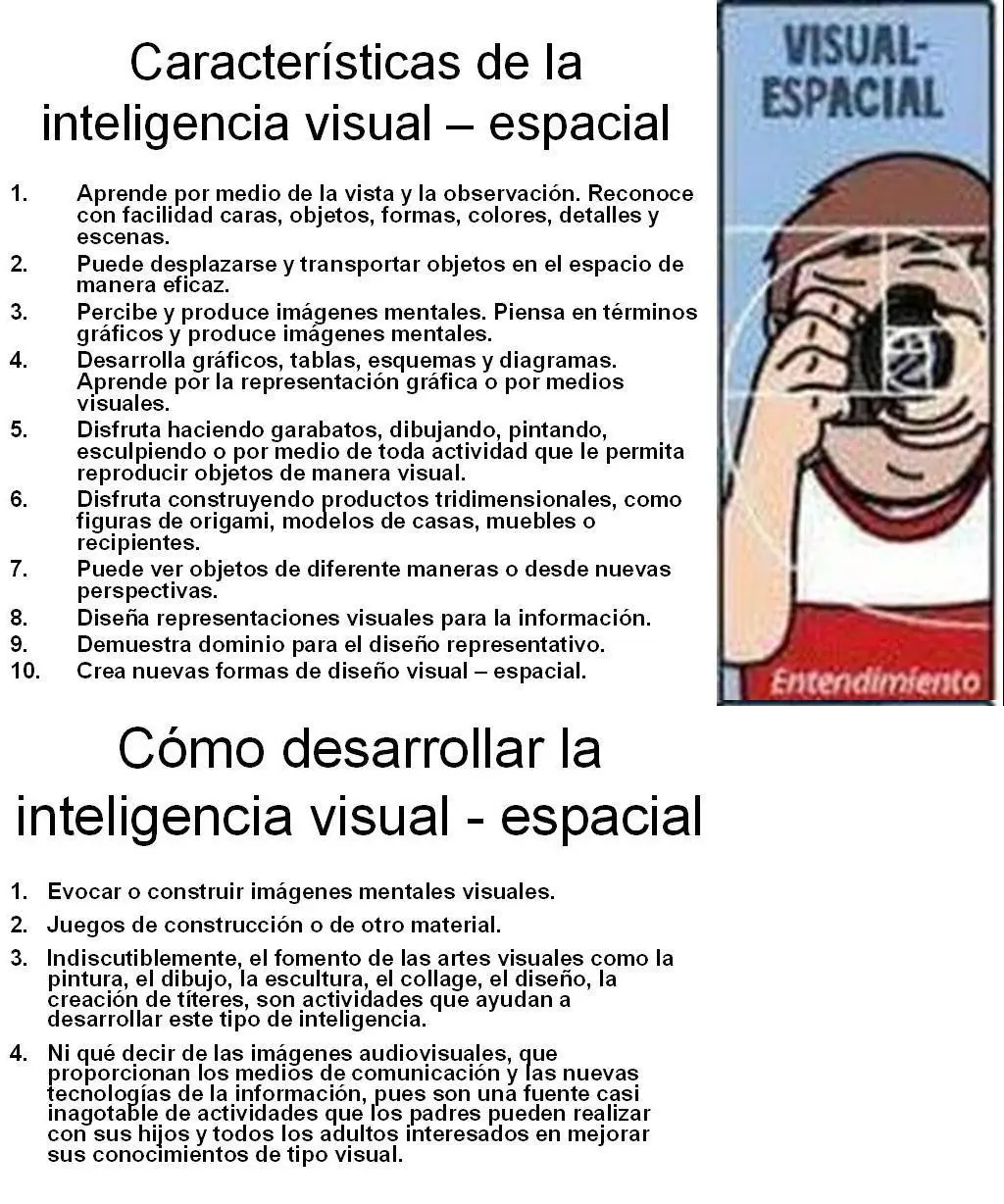 caracteristicas de la inteligencia visual y especial resumidisimas - Cuáles son las características de la inteligencia visual espacial