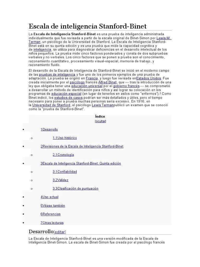 escala de inteligencia stanford-binet quinta edición chile - Cuándo se publicó el sb5