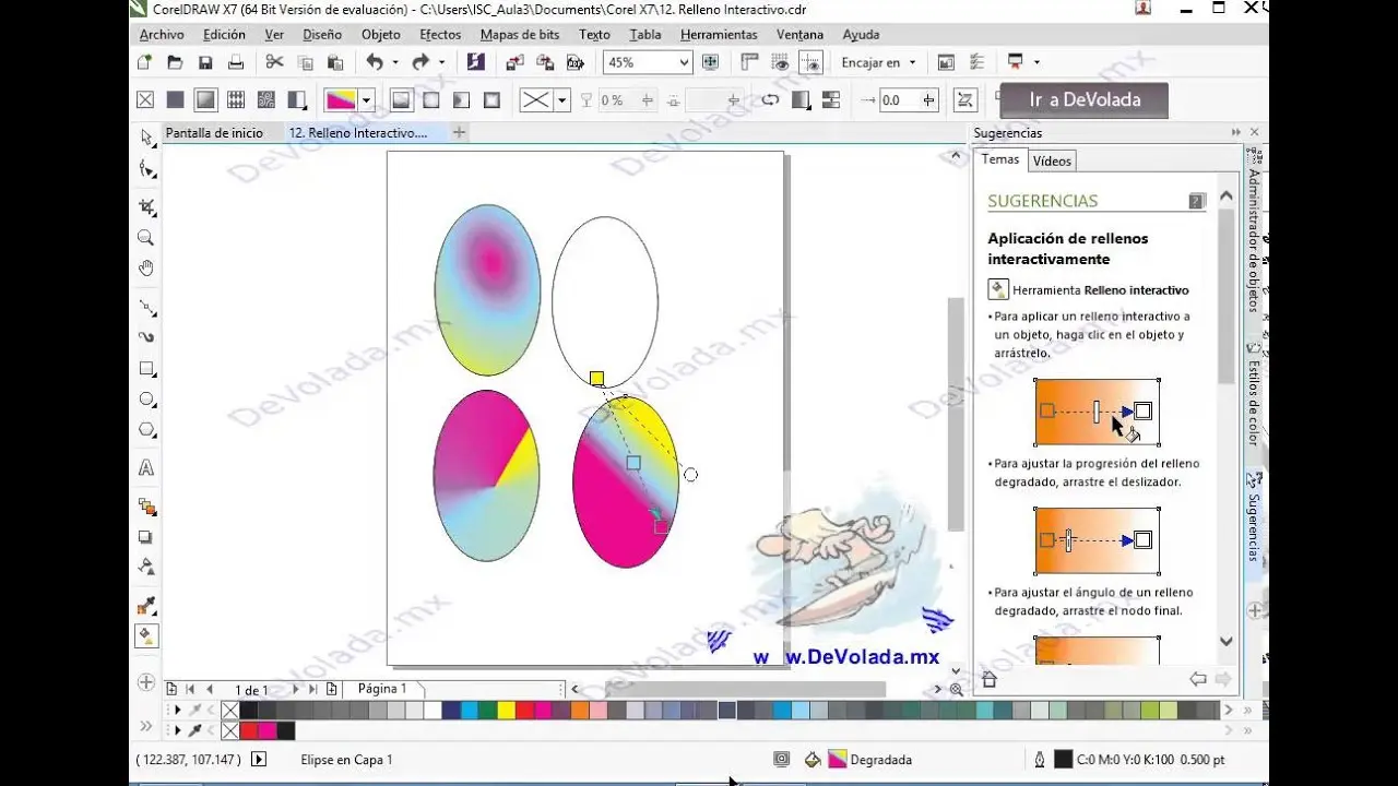 diferencia entre relleno interactivo e inteligente - Cuántos tipos de degradados ofrece CorelDRAW