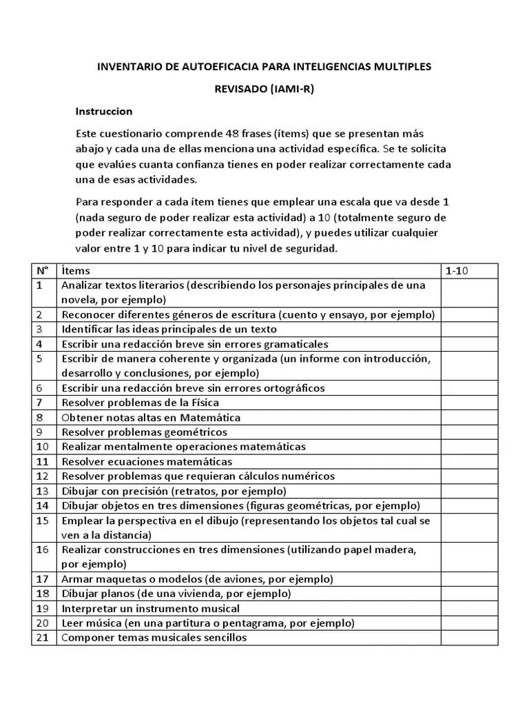 inventario de autoeficacia para inteligencias múltiples - Qué es el inventario de inteligencias múltiples