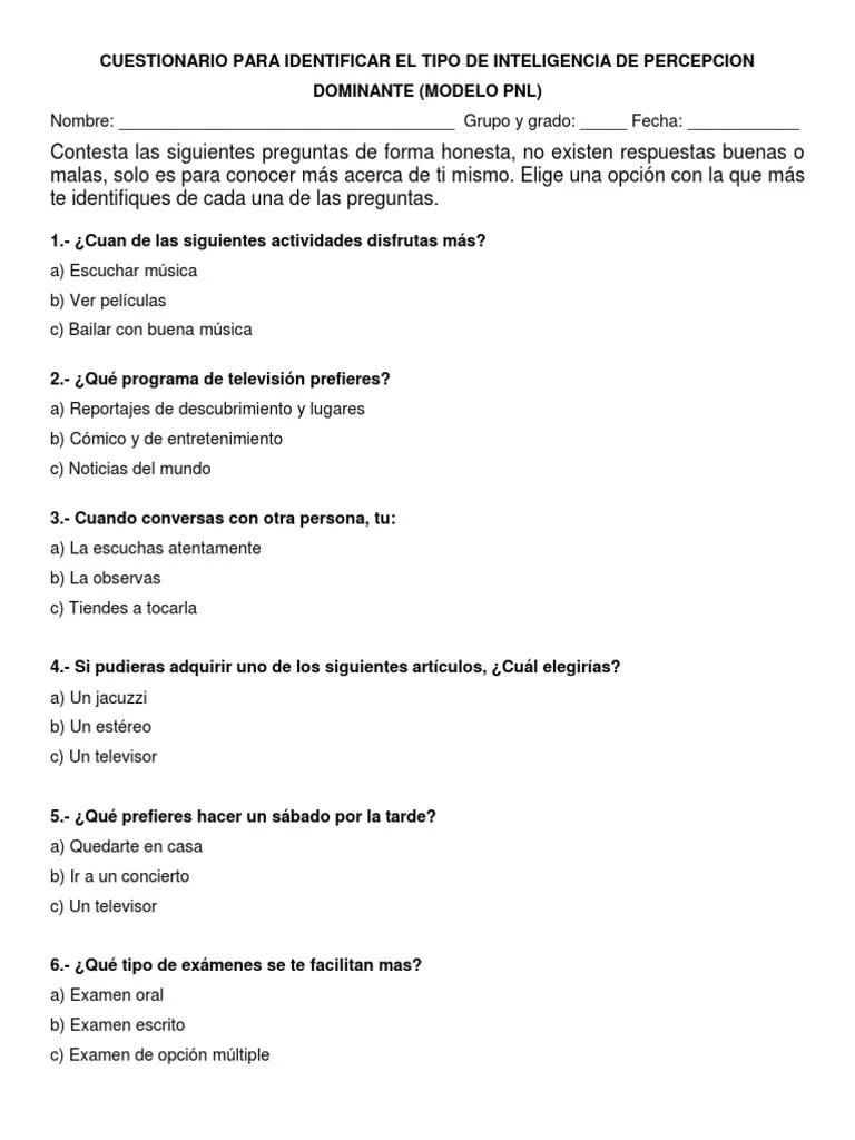 cuestionario tipo de inteligencia de percepcion dominante - Qué es un cuestionario de percepción