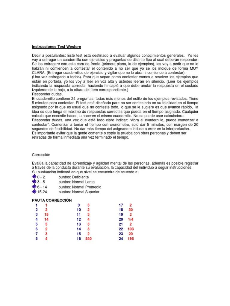 test inteligencia western - Que evalua el test de Western